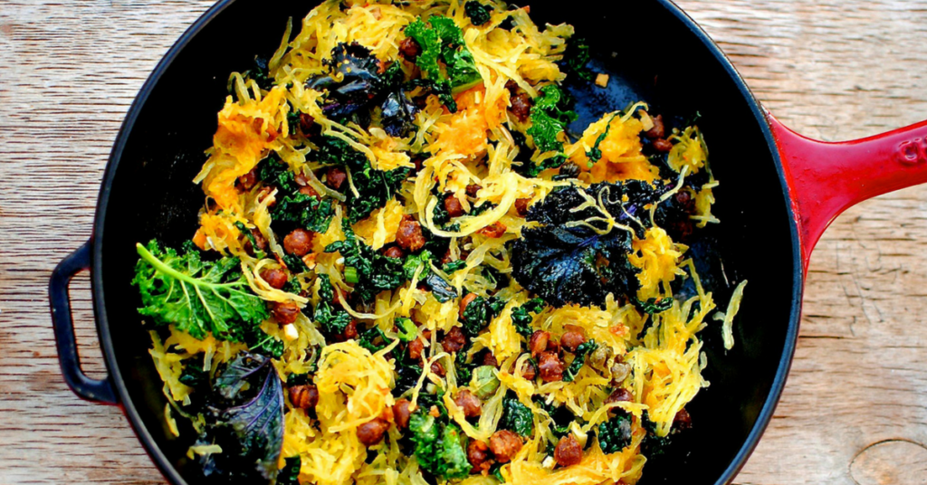 SPAGHETTI SQUASH WITH CHICKPEAS & KALE